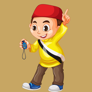 戴红帽男孩手持钥匙链