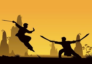 夕阳下的武术对决