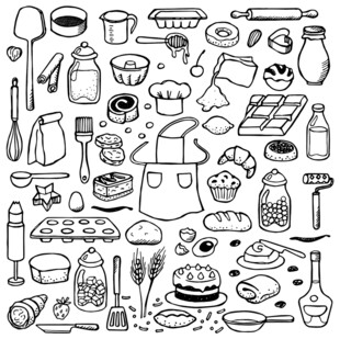 手绘厨房用品简笔画集合