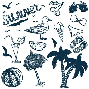 夏日海滩元素插画