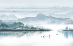 水墨山水湖景图