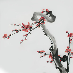 水墨红梅图