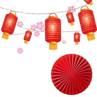 红灯笼与折扇装饰元素