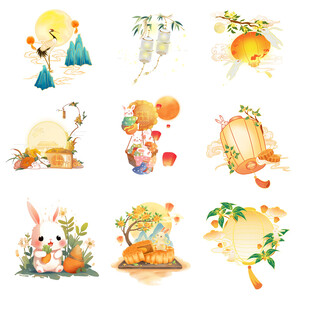 中秋主题手绘插画元素