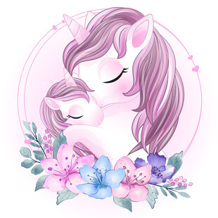 梦幻独角兽与花朵相伴