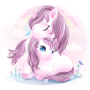 梦幻独角兽女孩温馨依偎