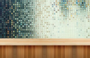 木质台面搭配马赛克背景
