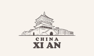 西安城楼线稿
