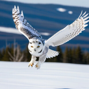 飞翔的雪白猫头鹰