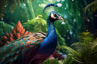 森林中美丽的蓝孔雀