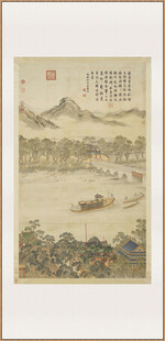 古代山水舟行图南吕金行图轴