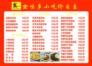 美食城小吃价目表展示