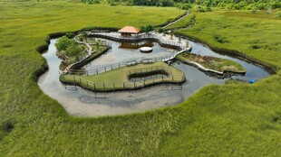 空中俯瞰独特水上建筑