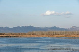 湖畔远山景 宁静自然风
