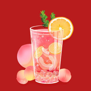 桃香西柚冰饮插画