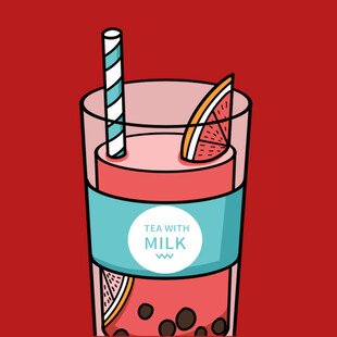 粉色珍珠奶茶插画饮品图
