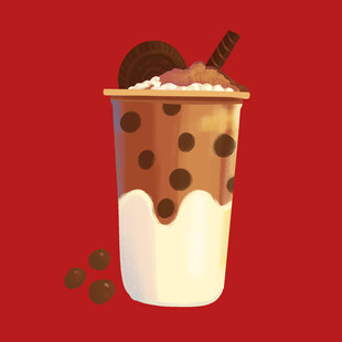 巧克力波霸奶茶插画