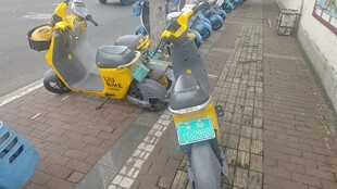 路边停放的多辆共享电动车