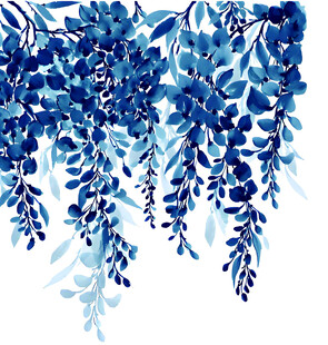 蓝调垂枝花卉水彩画