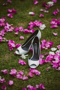 草地上的高跟鞋与花瓣