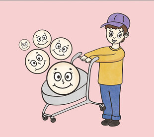 小男孩推购物车
