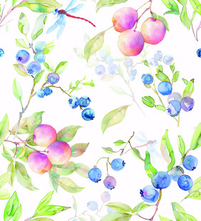 水彩绘蓝莓桃子花卉图案