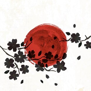 日式红月樱花装饰图案