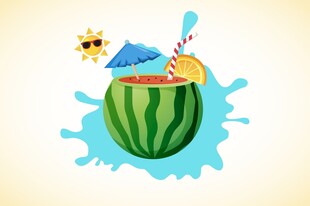 西瓜泳池夏日清凉插画