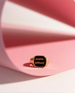 精致黑底金戒指饰品展示