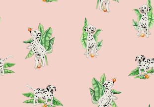 粉色底动物植物图案印花