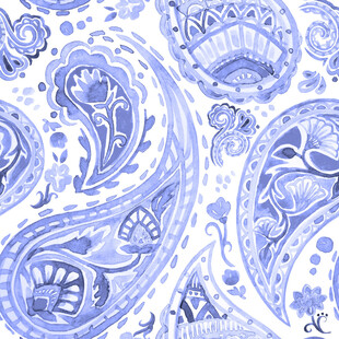 蓝白佩斯利花纹图案设计