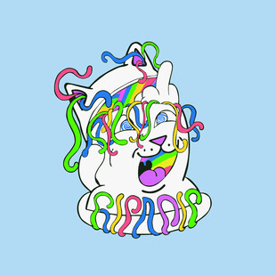 彩色线条装饰的卡通猫咪