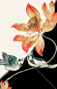 水墨风荷花飞鸟画