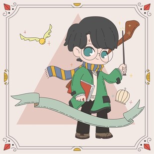 魔法少年手持魔杖与书籍