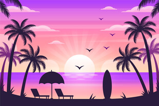 海边日落美景与休闲设施