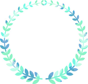 清新水彩绿叶花环图案
