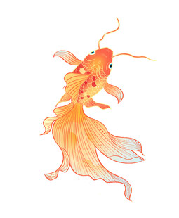 灵动飘逸的橙色金鱼插画