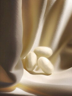 剥开的蒜瓣与布的静物图