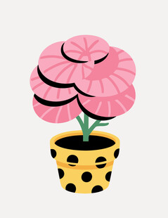 粉色盆栽插画