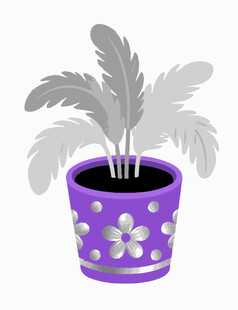 紫色花盆中的羽毛装饰