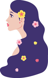 长发戴花的美丽侧颜女子