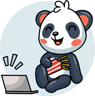 熊猫抱薯条用笔记本电脑