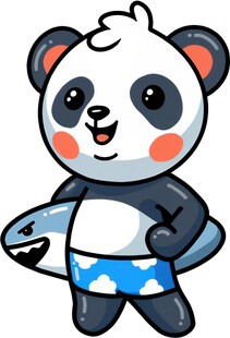 穿泳裤拿冲浪板的熊猫