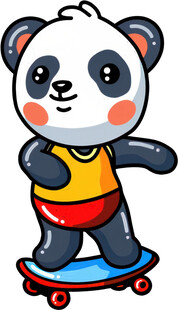熊猫玩滑板的可爱瞬间
