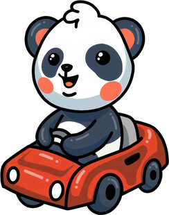 熊猫驾驶红色玩具车