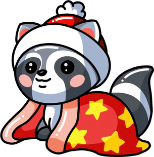 戴帽盖被的可爱小浣熊