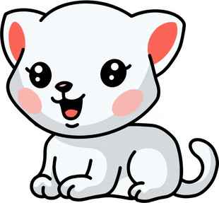 可爱坐着的卡通小白猫