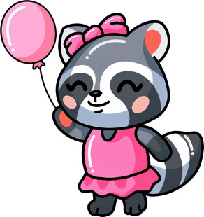 穿粉裙拿气球的浣熊女孩