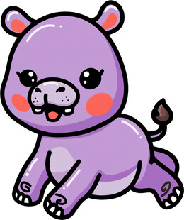 紫色可爱河马卡通形象