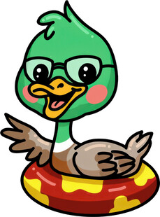 戴眼镜的绿鸭玩游泳圈